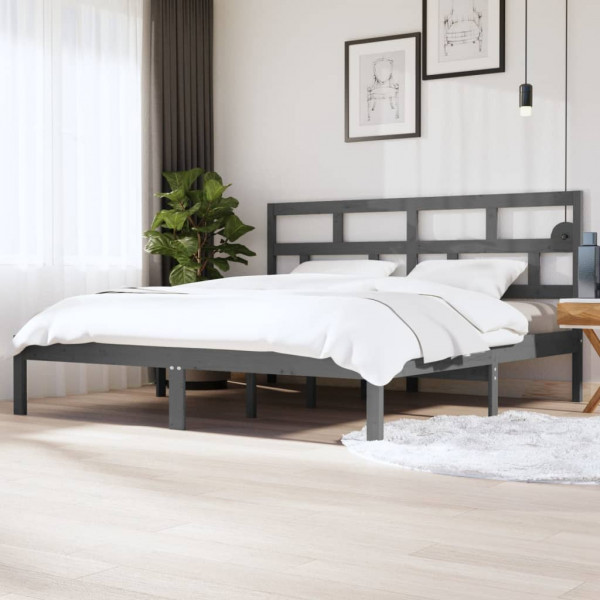 Estrutura de cama de madeira maciça de pinho cinza 200x200 cm D