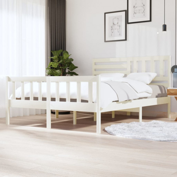 Estrutura de cama de madeira branca maciça 160x200 cm D