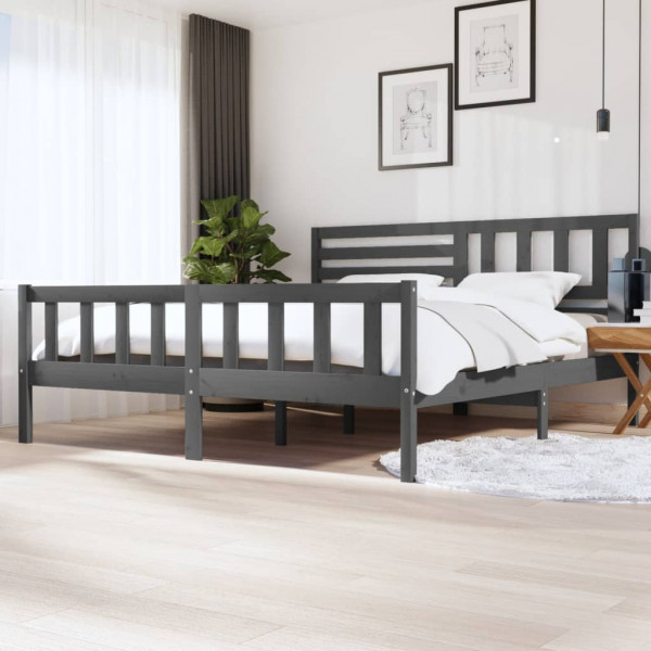 Estrutura de cama em madeira maciça cinza 200x200 cm D