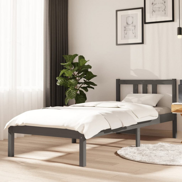 Estrutura de cama madeira maciça cinza 75x190 cm D