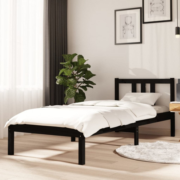 Estructura de cama madera maciza negro 75x190 cm D