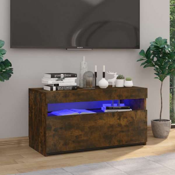 Mueble de TV con luces LED roble ahumado 75x35x40 cm D
