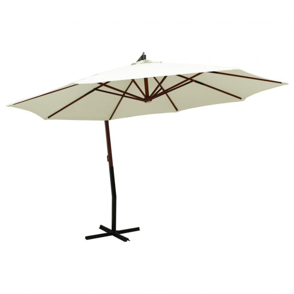 Sombrilla colgante con poste de madera blanco arena 350cm Sombrilla colgante con poste de madera blanco arena 350cm D