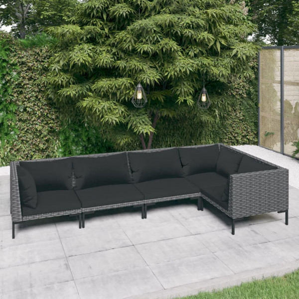 Set muebles jardín 5 pzas y cojines ratán sintético gris oscuro Set muebles jardín 5 pzas y cojines ratán sintético gris oscuro D