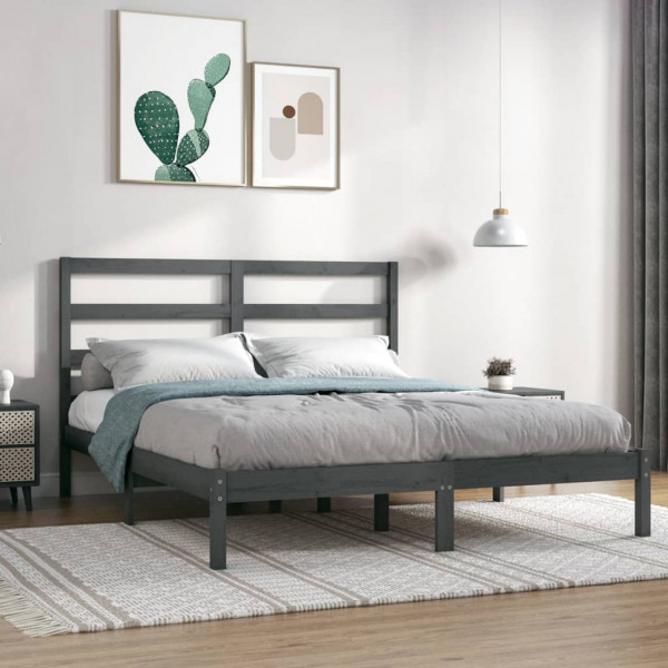 Estructura de cama doble madera maciza gris 135x190 cm Estructura de cama doble madera maciza gris 135x190 cm D
