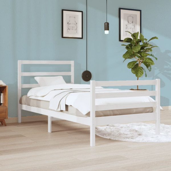 Estructura de cama madera maciza de pino blanca 90x200 cm D