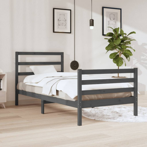 Estructura de cama madera maciza de pino gris 90x200 cm D