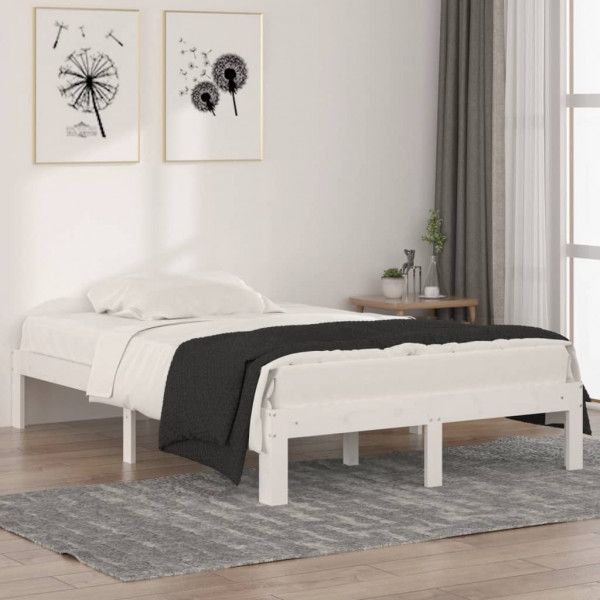 Estructura de cama madera maciza pequeña doble blanca 120x190cm D