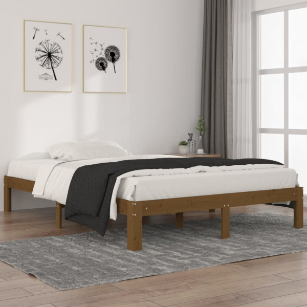 Estructura de cama madera maciza pino marrón miel 140x200 cm D