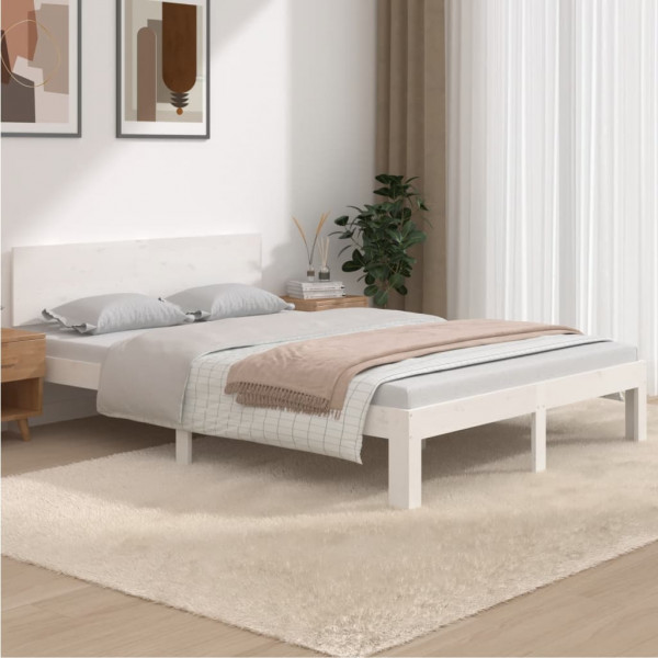 Estrutura de cama de casal em madeira maciça branca 135x190 cm D