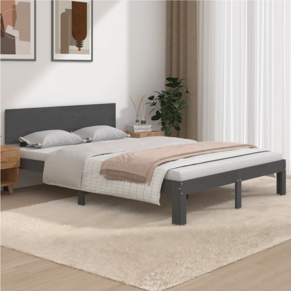 Estrutura de cama dupla de madeira maciça cinza 135x190 cm D