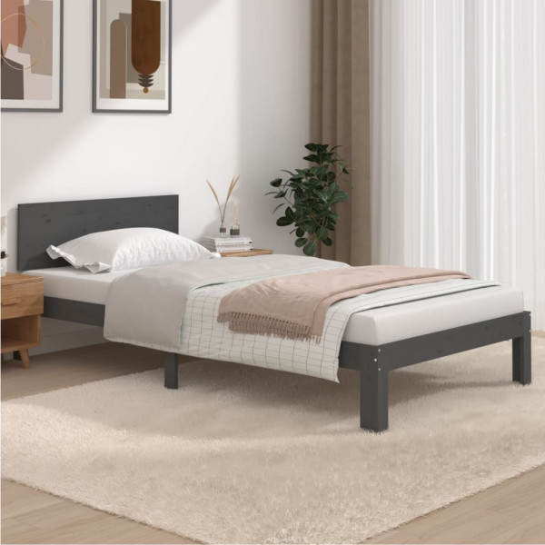 Estructura de cama madera maciza de pino gris 100x200 cm D