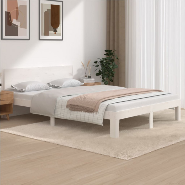 Estructura de cama madera maciza de pino blanco 140x200 cm D