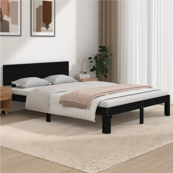 Estructura de cama madera maciza negro 150x200 cm D