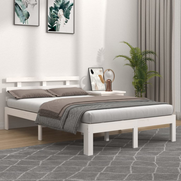 Estrutura de cama de casal em madeira maciça branca 120x190 cm D