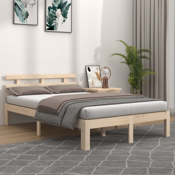 Estrutura de cama de casal em madeira maciça 135x190 cm D