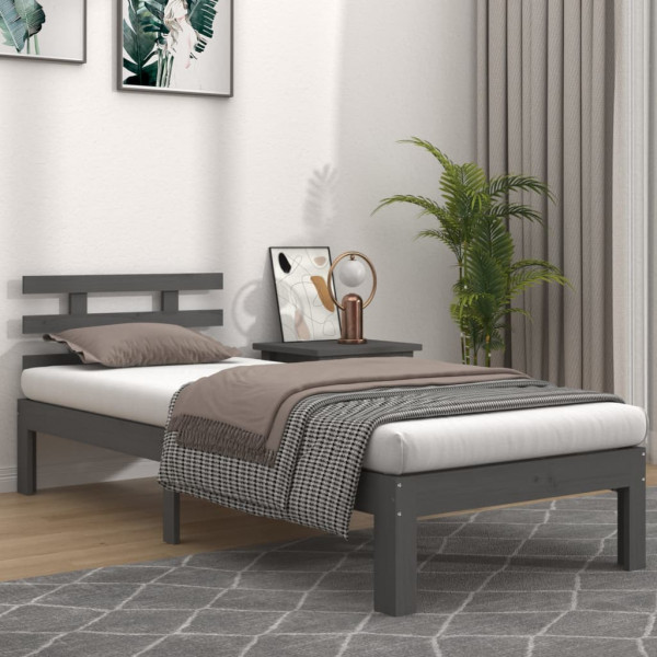Estructura de cama madera maciza gris 90x200 cm D