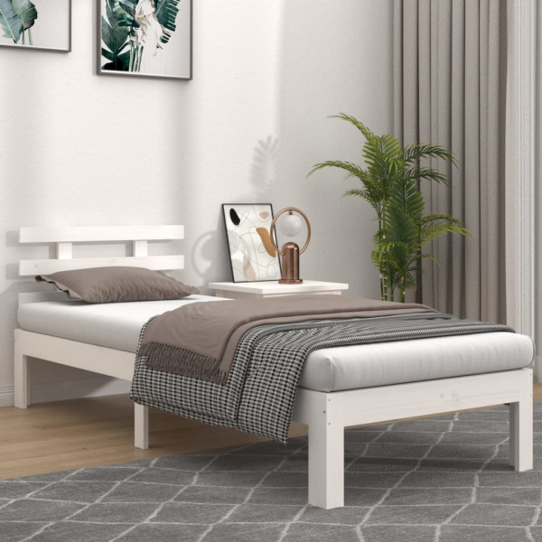 Estrutura de cama madeira maciça branca 100x200 cm D