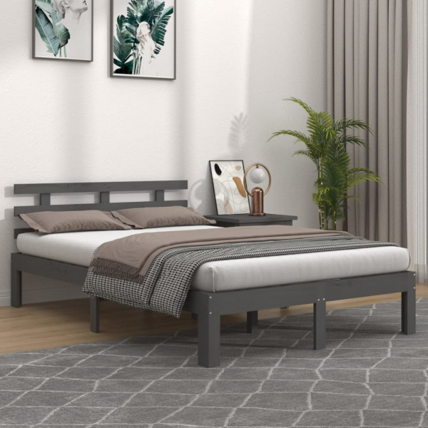 Estrutura de cama madeira maciça cinza tamanho king 150x200 cm D