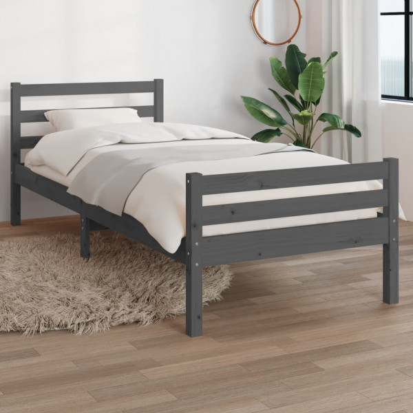 Estructura de cama individual madera maciza gris 75x190 cm D