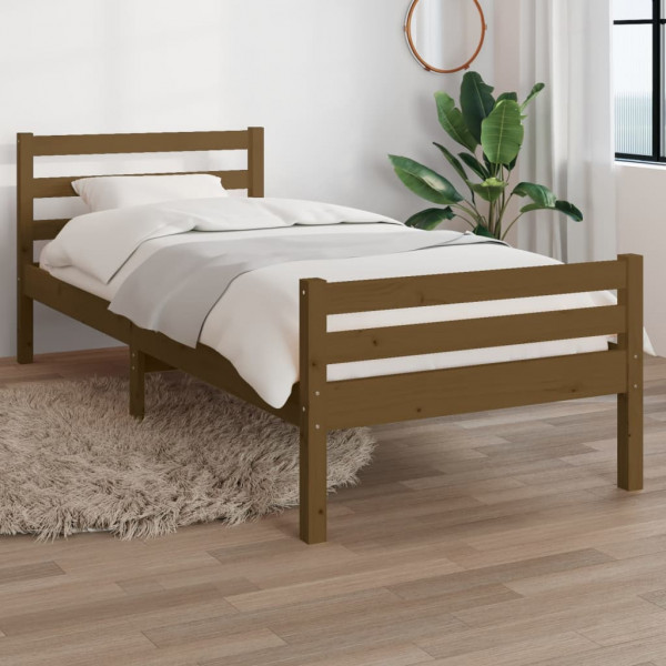 Estructura cama madera maciza individual marrón miel 75x190 cm D