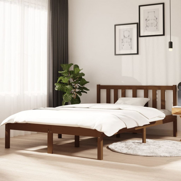 Estrutura de cama em madeira maciça castanho mel 120x190 cm D