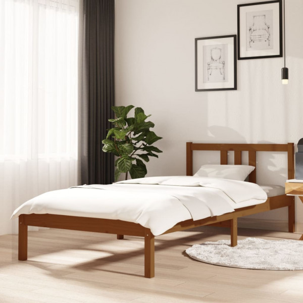 Estrutura de cama em madeira maciça castanho mel 90x200 cm D