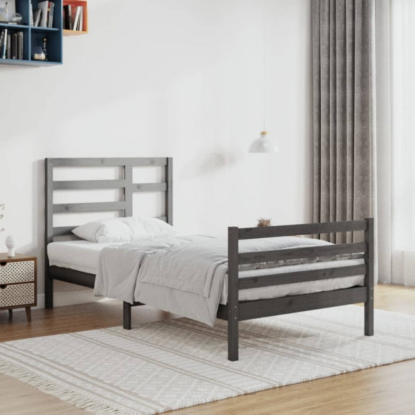 Estrutura de cama de madeira maciça cinza 90x200 cm D