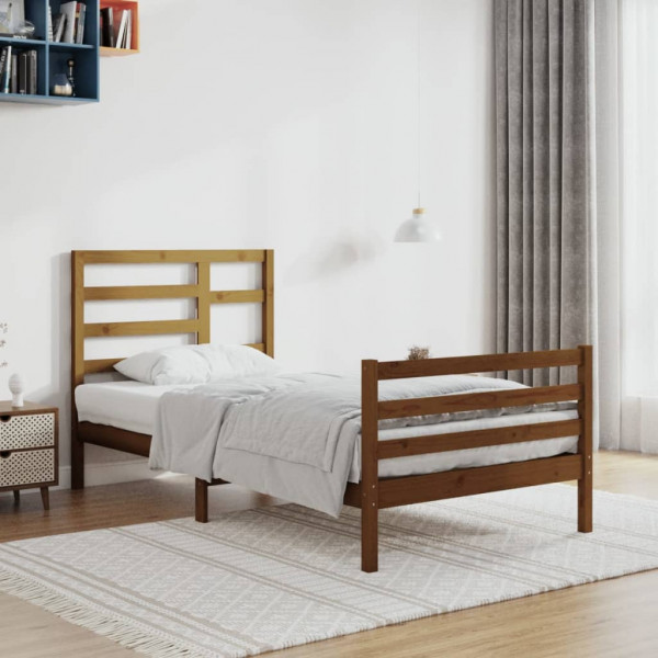 Estrutura de cama em madeira maciça castanho mel 90x200 cm D