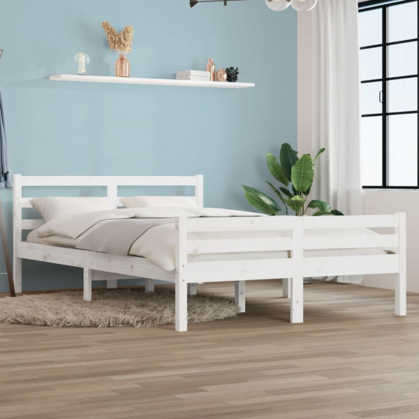 Estrutura de cama dupla pequena madeira maciça branca 120x190 cm D