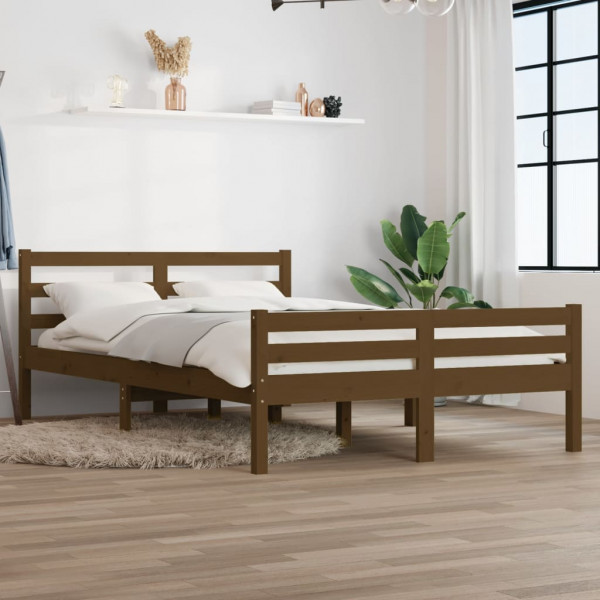 Estructura de cama madera maciza marrón miel 140x190 cm D