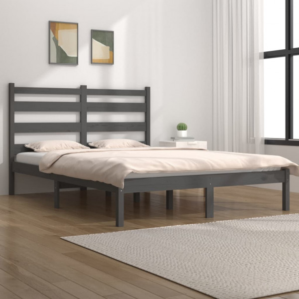 Estructura de cama doble pequeña madera de pino gris 120x190 cm D