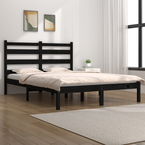 Estrutura de cama dupla pequena madeira de pinho preto 120x190 cm D