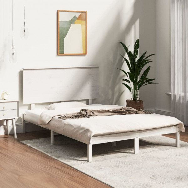 Estrutura de cama de casal em madeira maciça branca 135x190 cm D