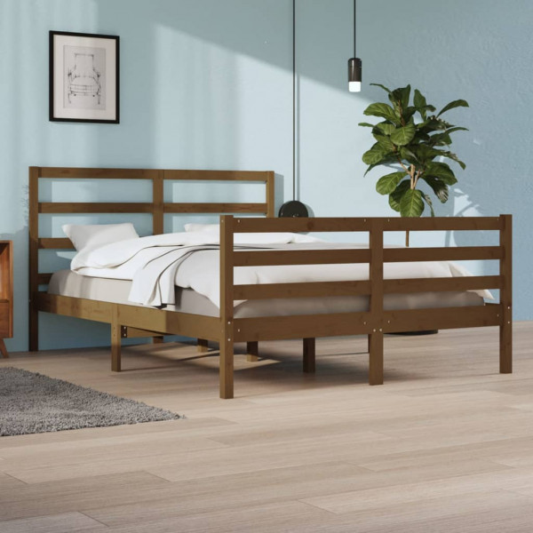 Estructura de cama madera maciza de pino marrón miel 160x200 cm D