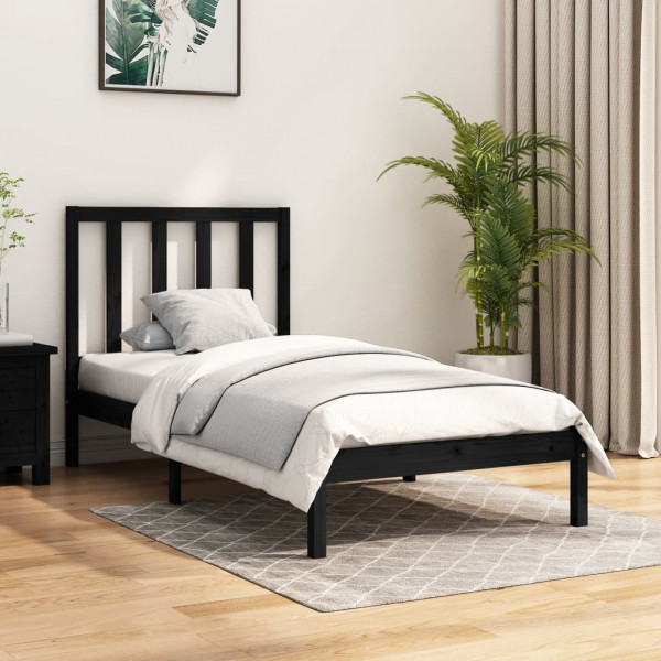 Estructura de cama madera maciza individual negra 90x190 cm D