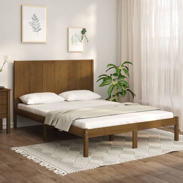 Estrutura de cama de casal em madeira maciça castanho mel 120x190 cm D