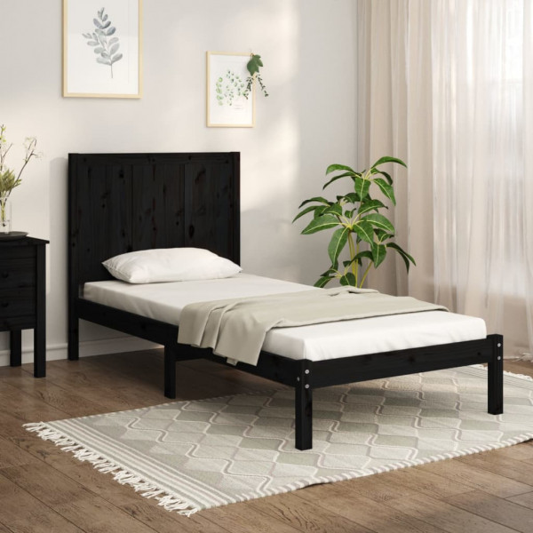 Estructura de cama de madera maciza de pino negro 90x200 cm D