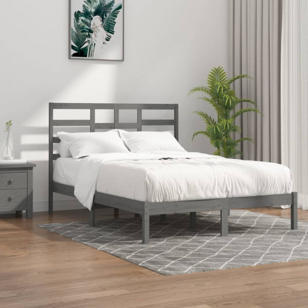 Estructura de cama doble de madera maciza gris 120x190 cm D