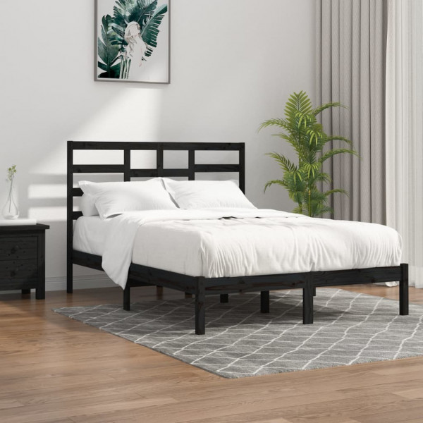 Estructura de cama doble madera maciza negro 120x190 cm D