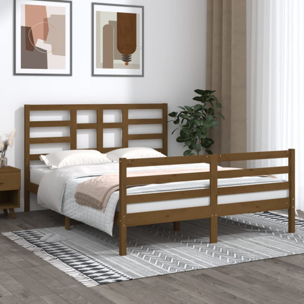 Estrutura cama madeira maciça king size marrom mel 150x200 cm D