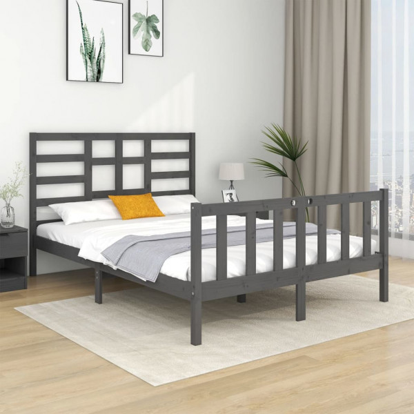 Estrutura de cama de casal em madeira maciça cinza 135x190 cm D