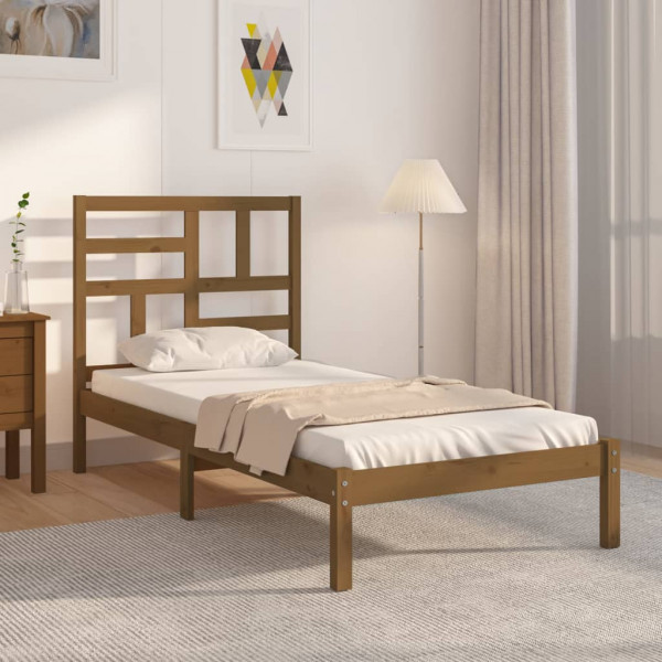 Estrutura da cama madeira maciça marrom mel 100x200 cm D