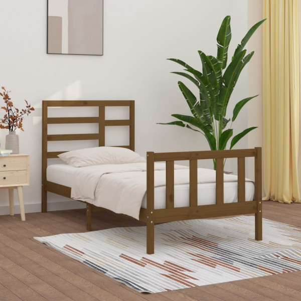Estructura de cama madera maciza de pino marrón miel 90x200 cm D