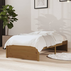Estructura cama individual madera maciza marrón miel 75x190 cm D
