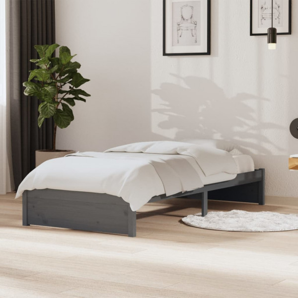 Estructura de cama individual madera maciza gris 90x190 cm D