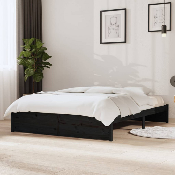 Estructura de cama madera maciza negra 140x200 cm D