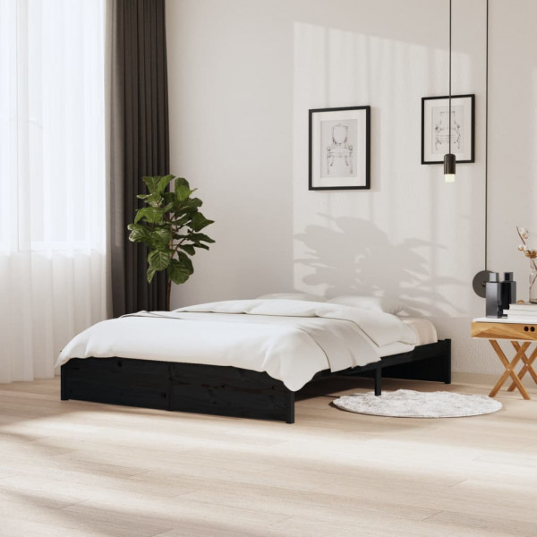 Estructura de cama de madera maciza negra 160x200 cm Estructura de cama de madera maciza negra 160x200 cm D