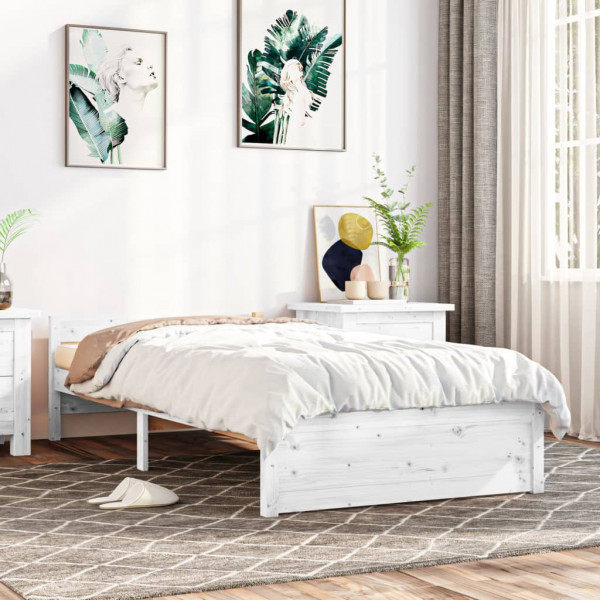 Estrutura de cama em madeira maciça branca 90x200 cm D