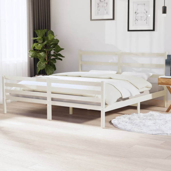 Estructura de cama madera maciza de pino blanca 180x200 cm D